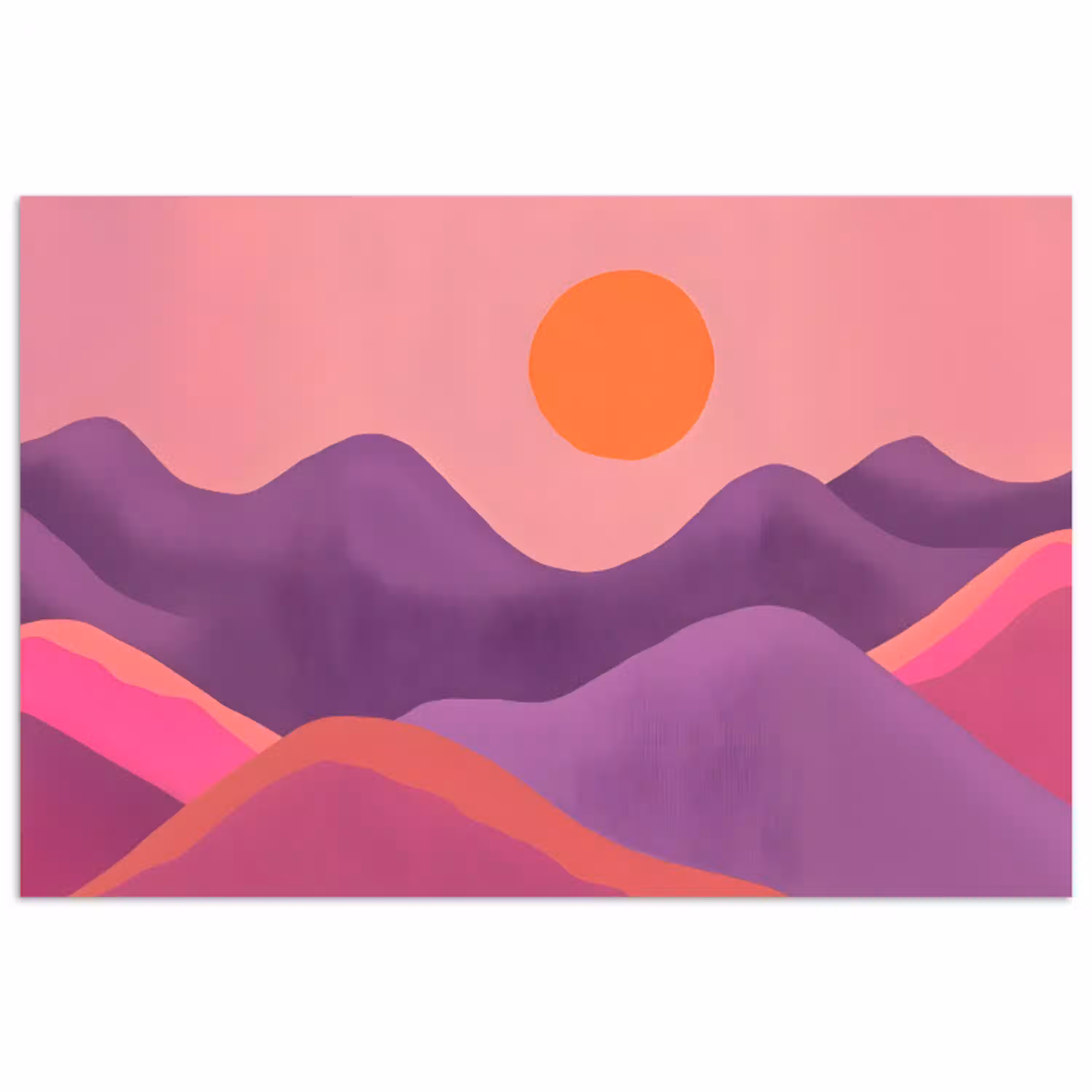 Zon - Heuvels - Paars - Abstract poster papier klein -3d