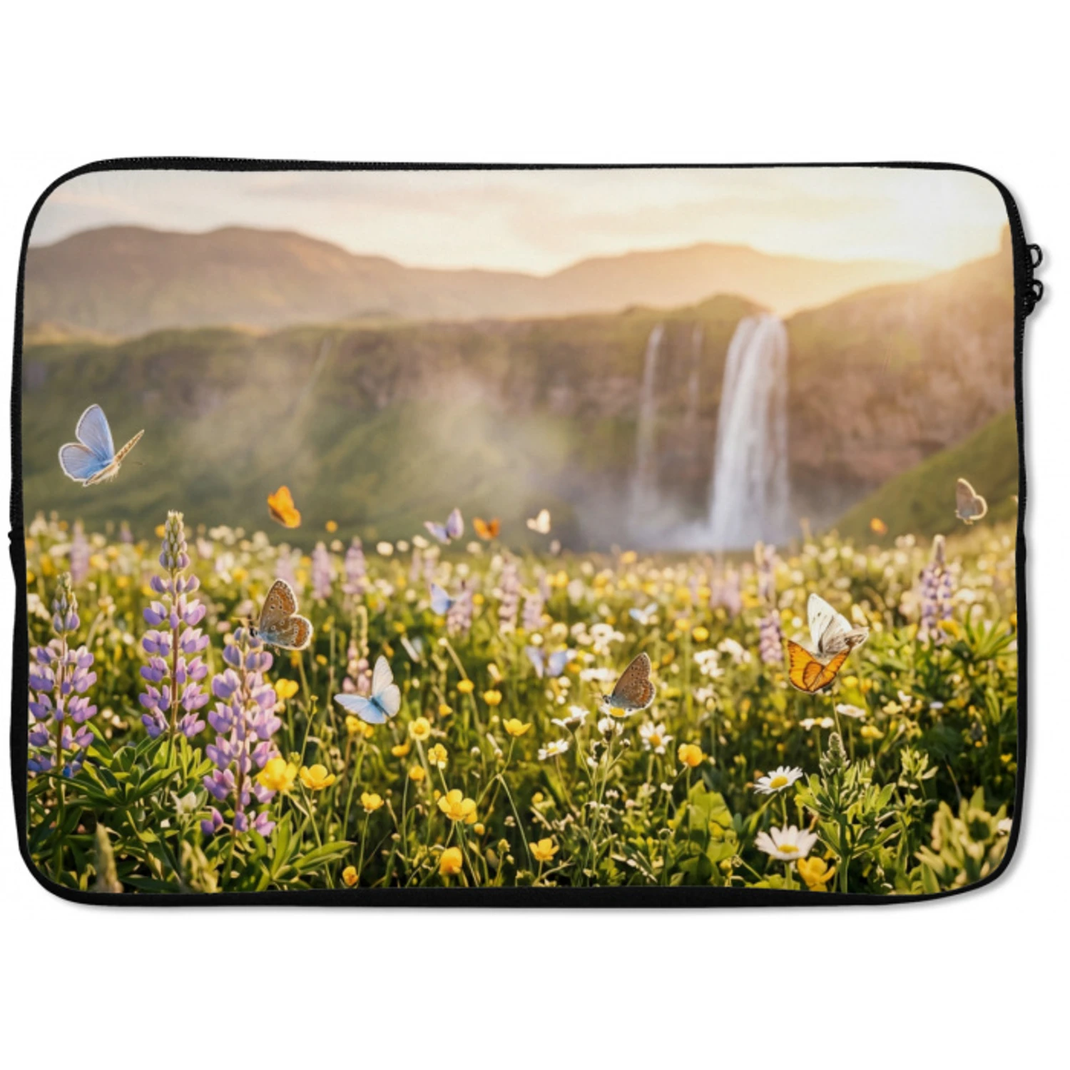 Vlinders - Waterval - Bloemenveld laptophoes neopreen klein -zkaufland3dotto