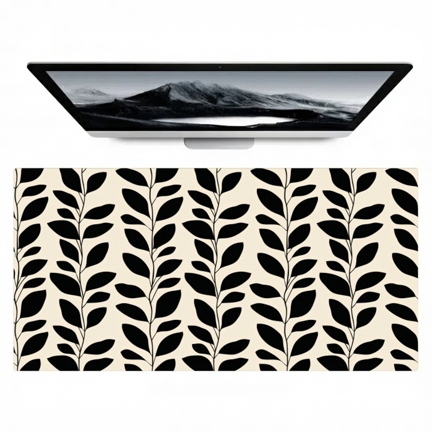 Botanisch - Dessin - Zwart - Beige Muismat XXL klein 681 -zzz3d