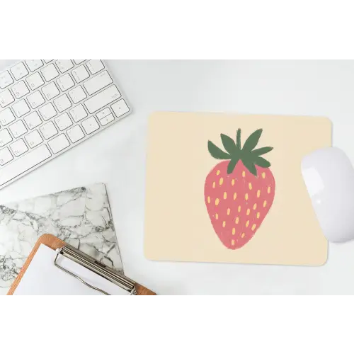 Aardbei - Minimalistisch - Rood - Fruit muismat rubber klein -witbureau