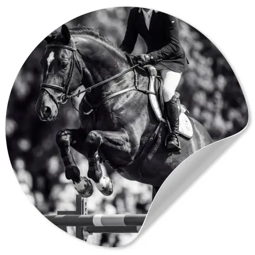 Springen - Paard - Zwart - Wit Wandcirkel behangsticker klein -3d