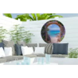Doorkijk - Poort - Zee - Strand - Rotsen Wandcirkel tuinposter met ringen klein -buiten2