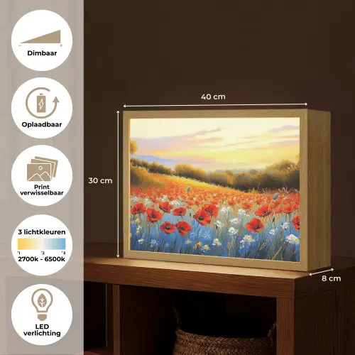 Klaproos - Bloemenveld - Kleurrijk Light Box met batterij (Wandlamp) middel -USP_websiteoverzichtNL