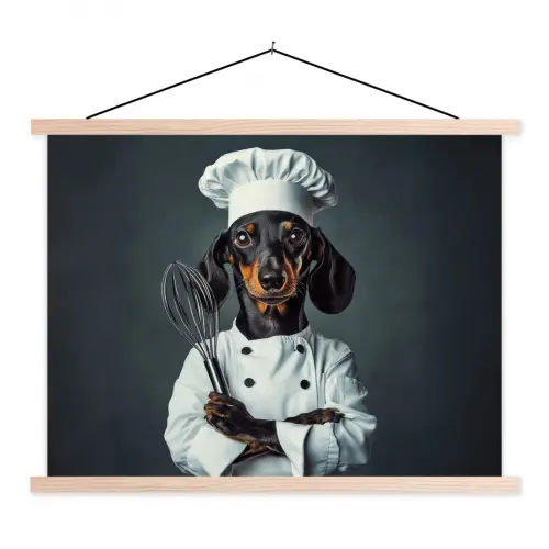 Hond - Garde - Kok textielposter latten blank klein -3d