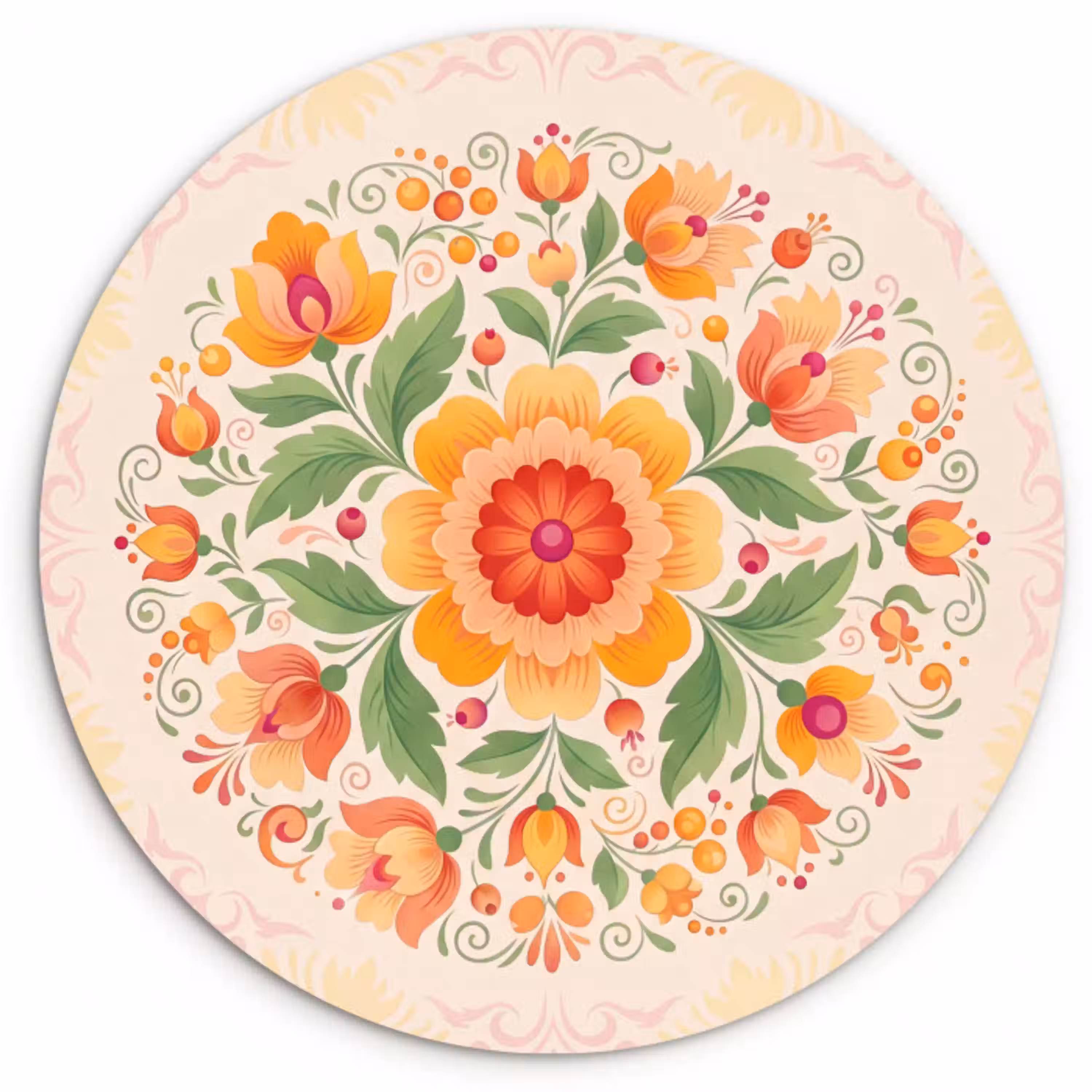 Bloemen - Patroon - Decoratief - Oranje Wandcirkel kunststof plaat 5mm dik klein -3d