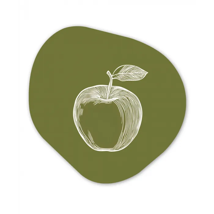 Lijntekening - Appel - Olijfgroen - Blaadje Wandcirkel Organisch Aluminium middel -3d
