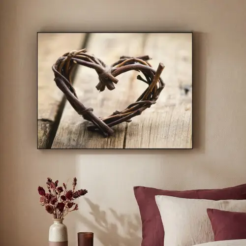 Hart - Hout - Natuur - Takken - Bruin Textielframe zwart klein -sfeer1