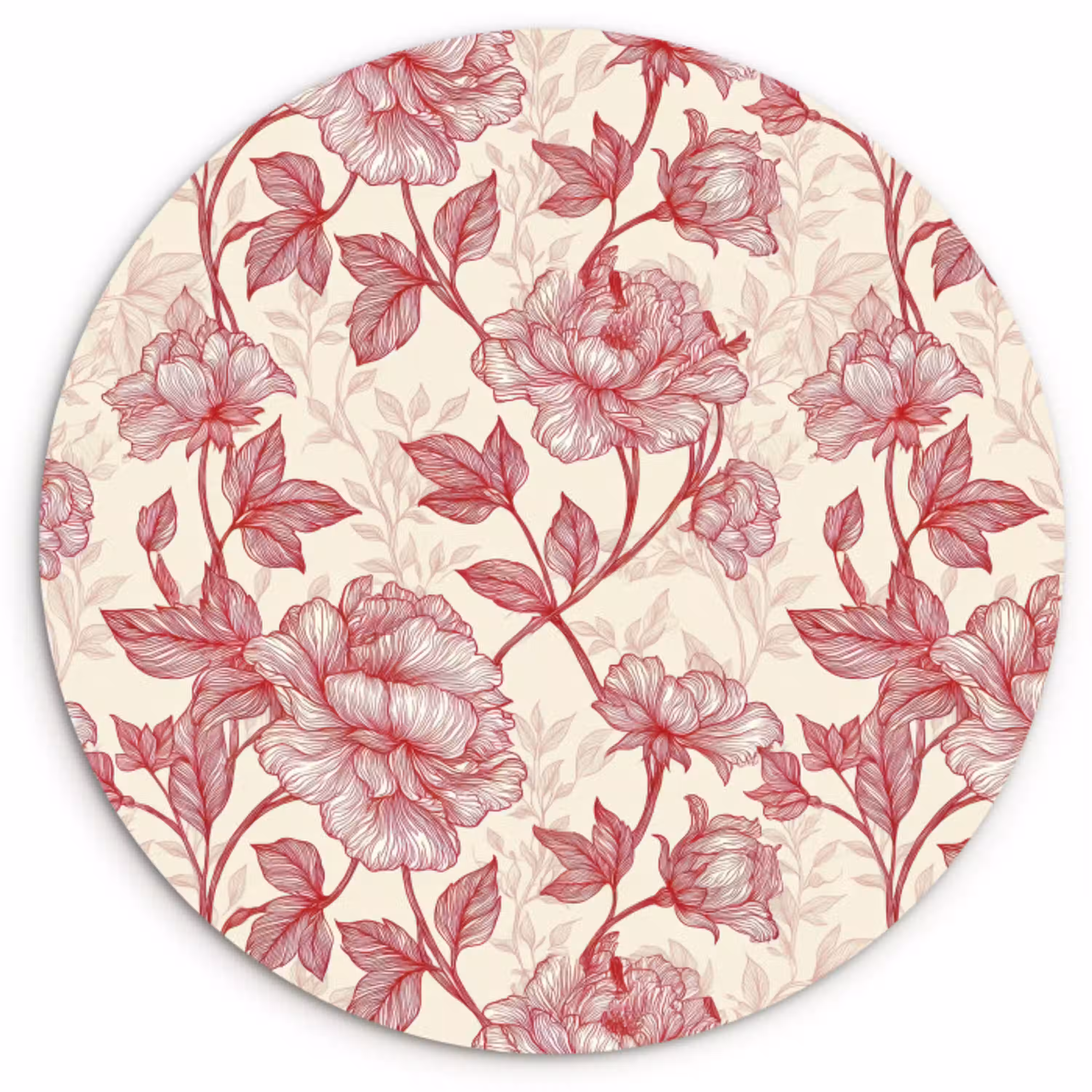 Pioenrozen - Modern -  Rood Wandcirkel kunststof plaat 5mm dik klein 188 -3d