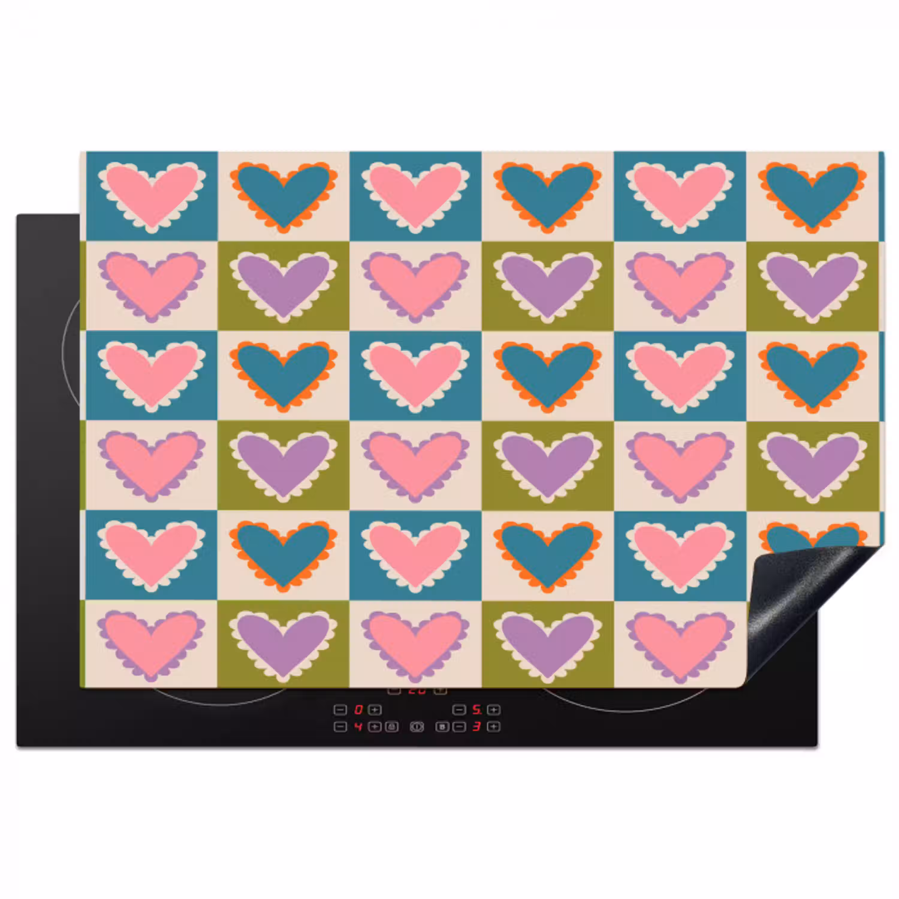 Retro - Kleuren - Patroon - Hartjes Inductie beschermer vinyl 3mm klein 276 -3d