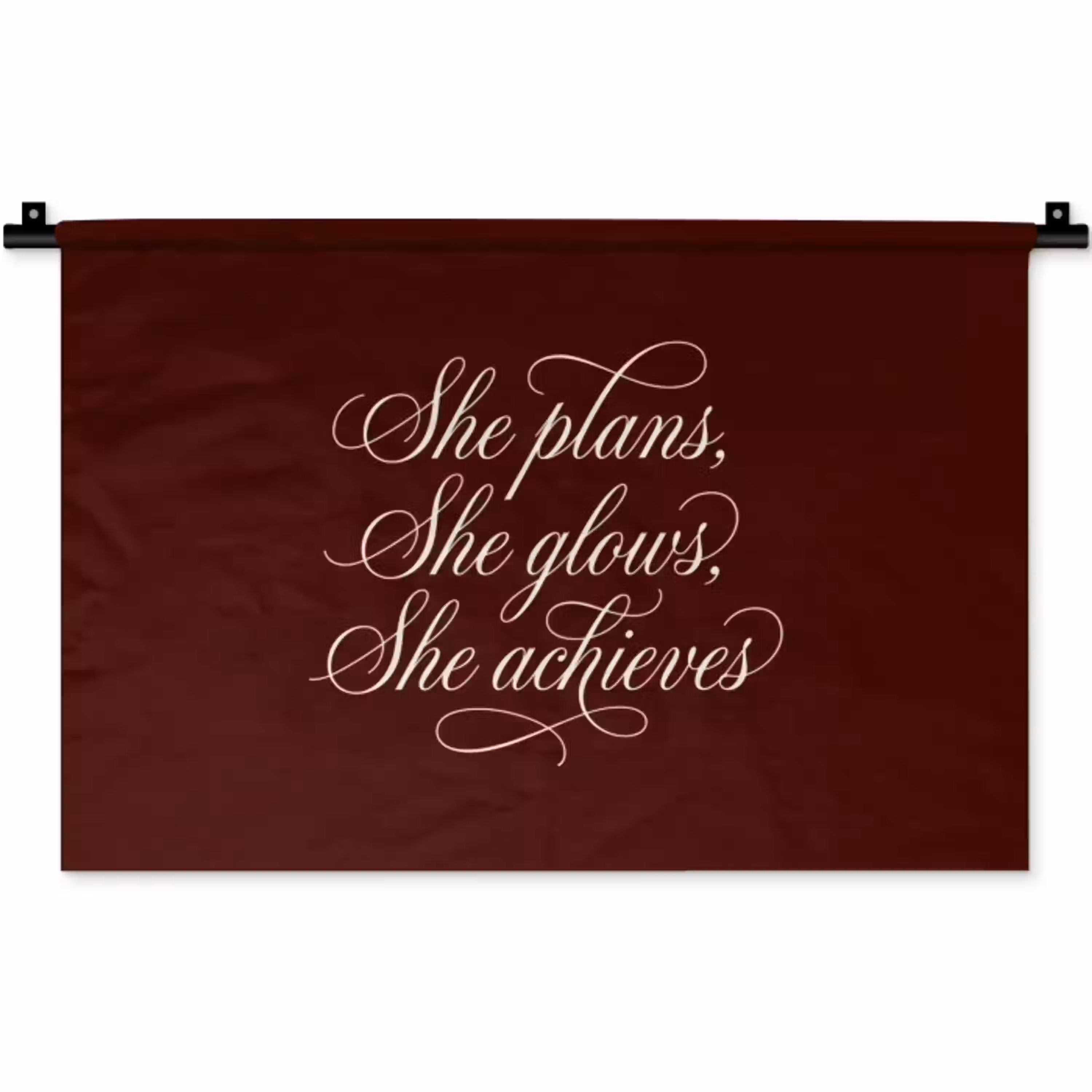 She plans she glows she achieves - Rood - Cursief Wandkleed katoen klein -zz3d