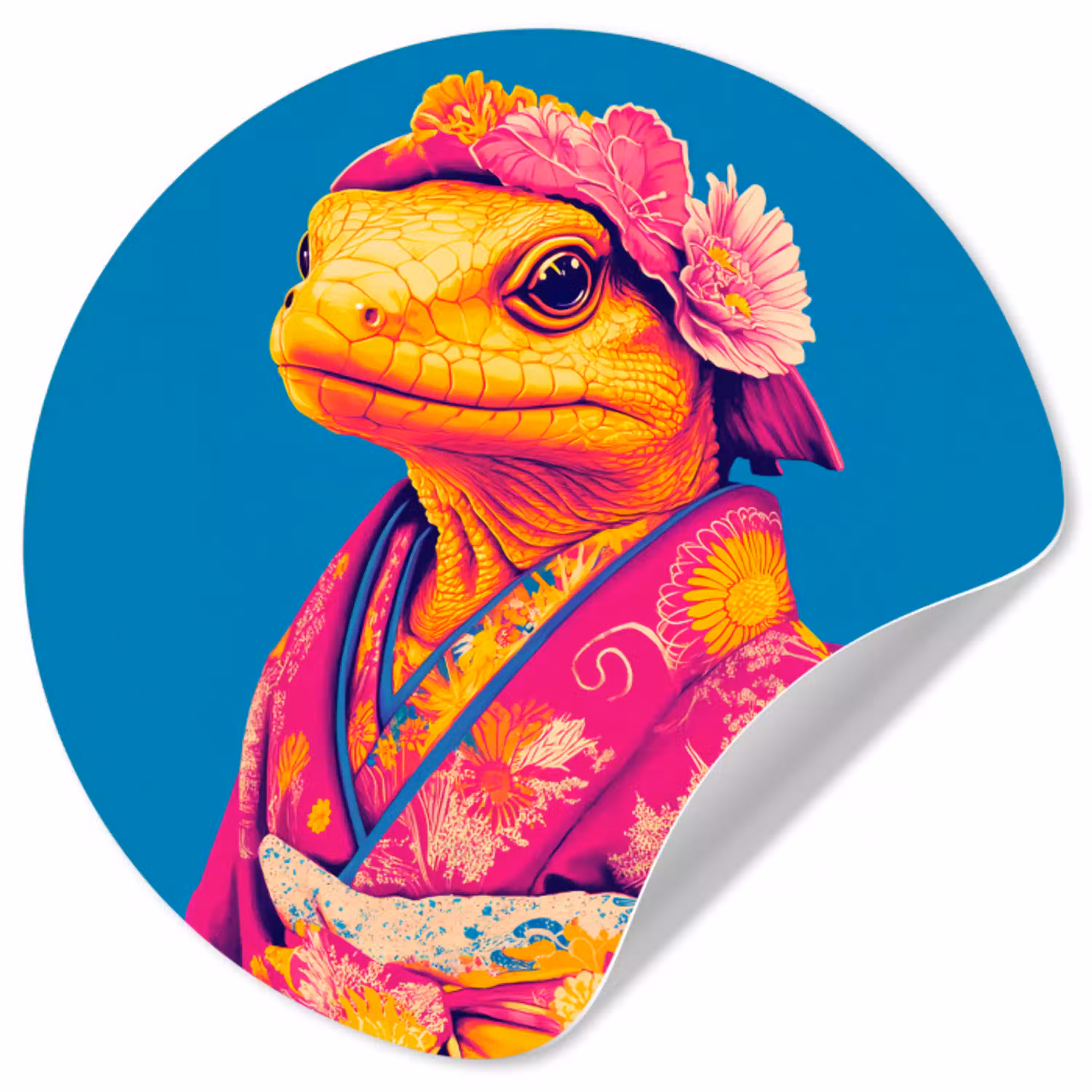Bloemenkrans - Hagedis - Kimono - Paars Wandcirkel behangsticker klein -3d
