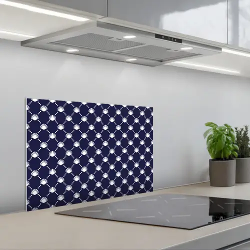 Oceaan - Schelp - Blauw - Wit keuken achterwand spatscherm klein 900 -3d_schuin