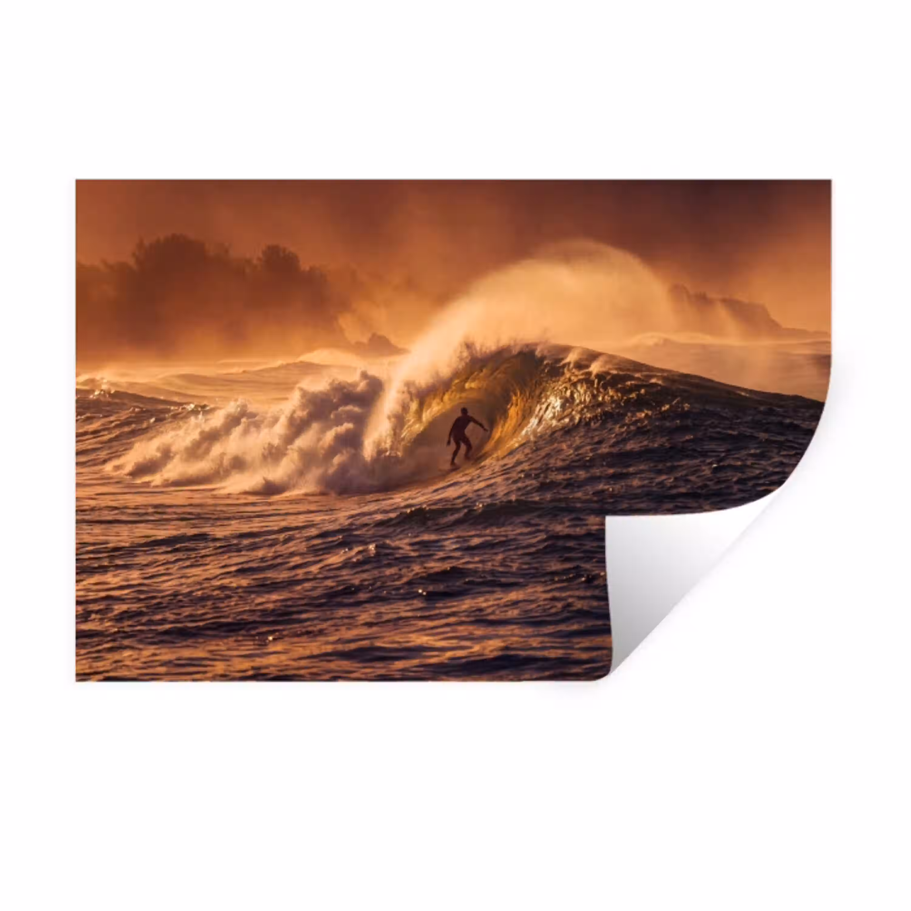 Surfer - Golf - Oceaan - Sport - Oranje Muursticker klein -3d