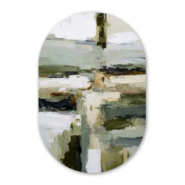 Muurovaal - Penseelstreken - Groen - Abstract - Japandi