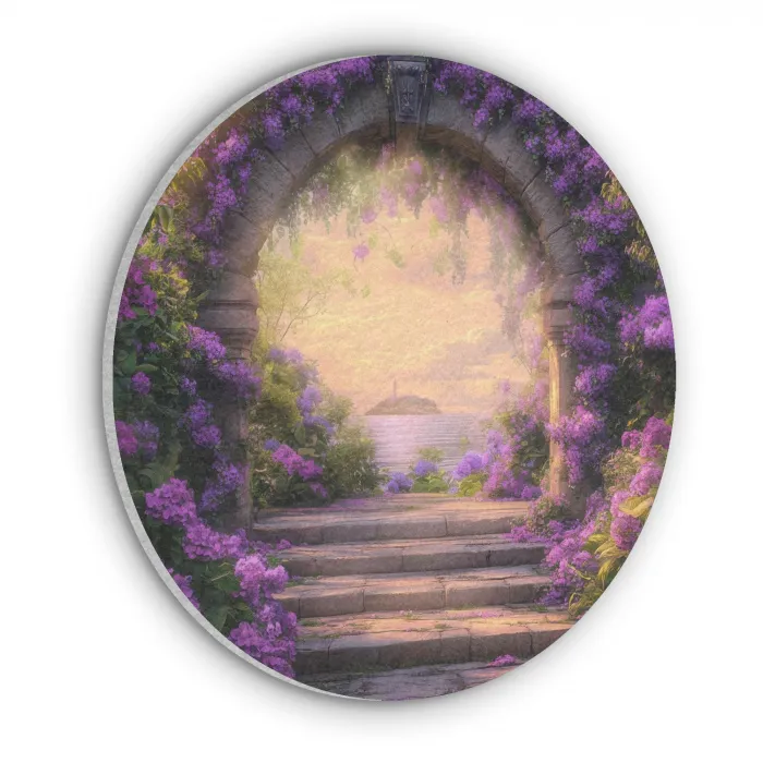 Poort - Paars - Bloemen Akoestische PET Vilt - Rond klein -3d