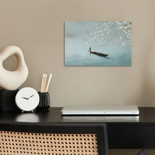 Bloesems - Minimalistisch - Wateroppervlak - Boot poster papier klein -sfeer1