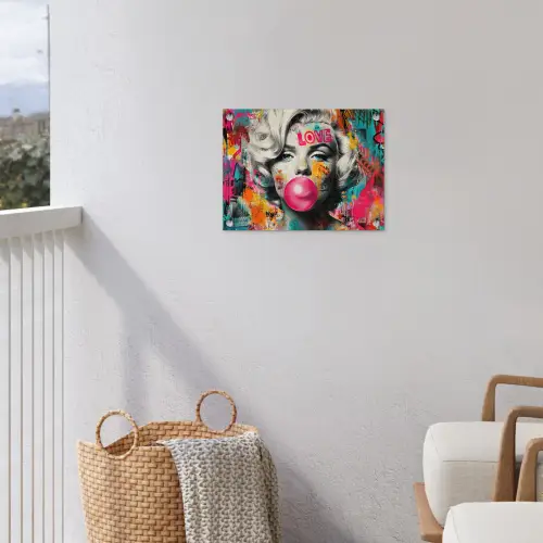 Vrouw - Kauwgom - Graffiti - Neonkleuren tuinposter los doek klein -sfeer8