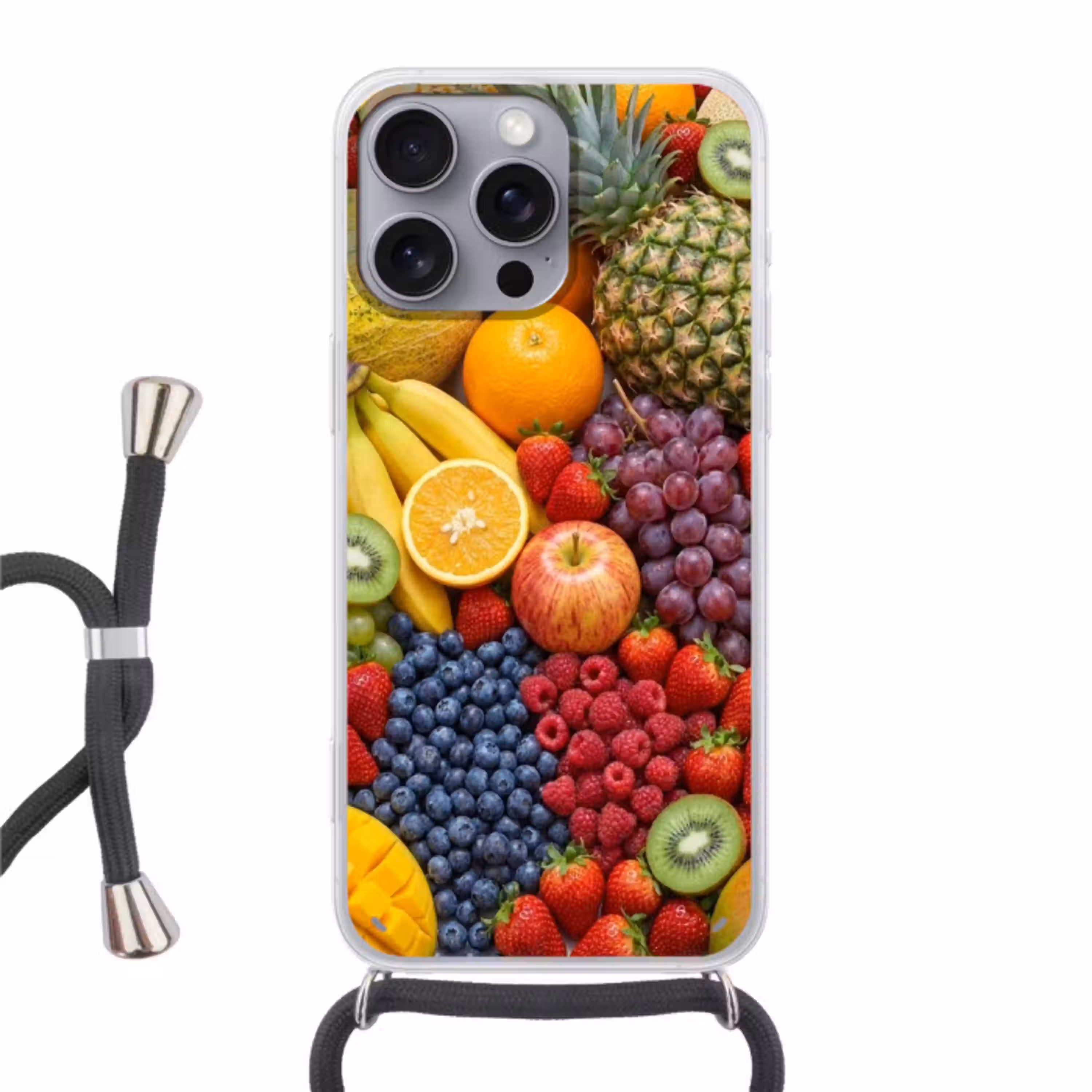 Eten - Fruit - Vers - Kleurrijk - Voeding Hoesje iPhone 16 Pro Max met koord klein -3d