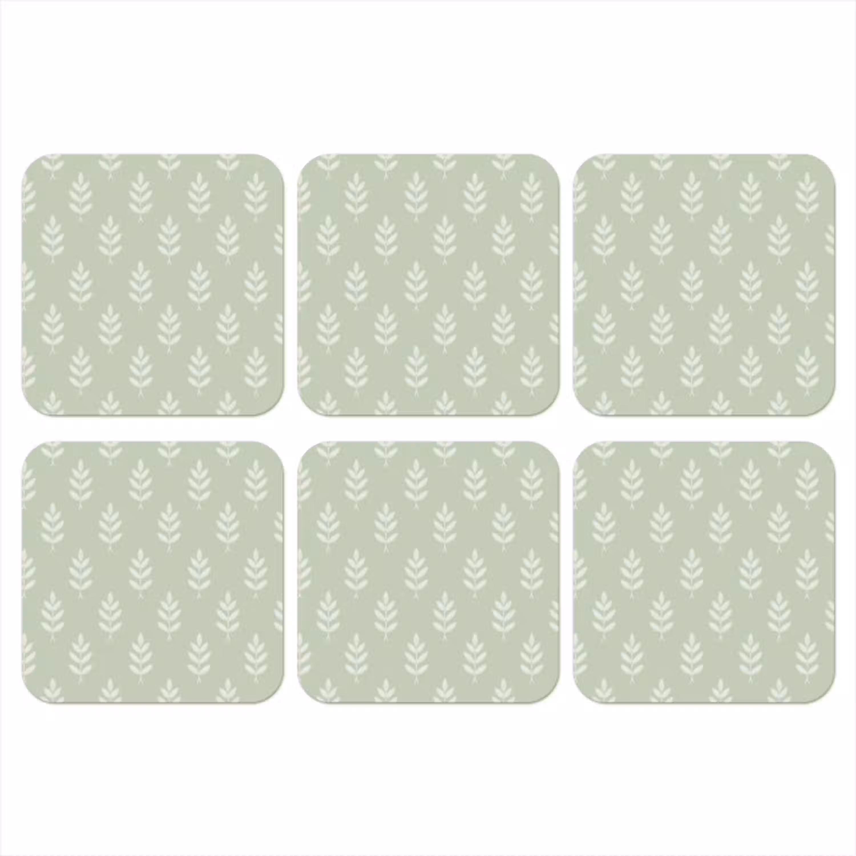 Saliegroen - Botanisch - Takjes - Minimalistisch - Patroon onderzetter kurk middel 366 -3d
