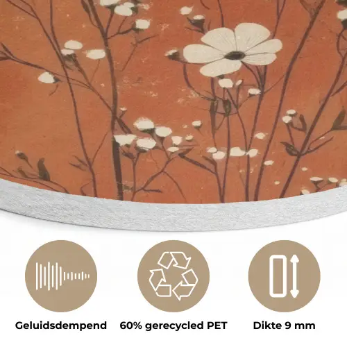 Bloemen - Wit - Subtiel - Roestkleur Akoestische PET Vilt - Rond klein -closeup_NL