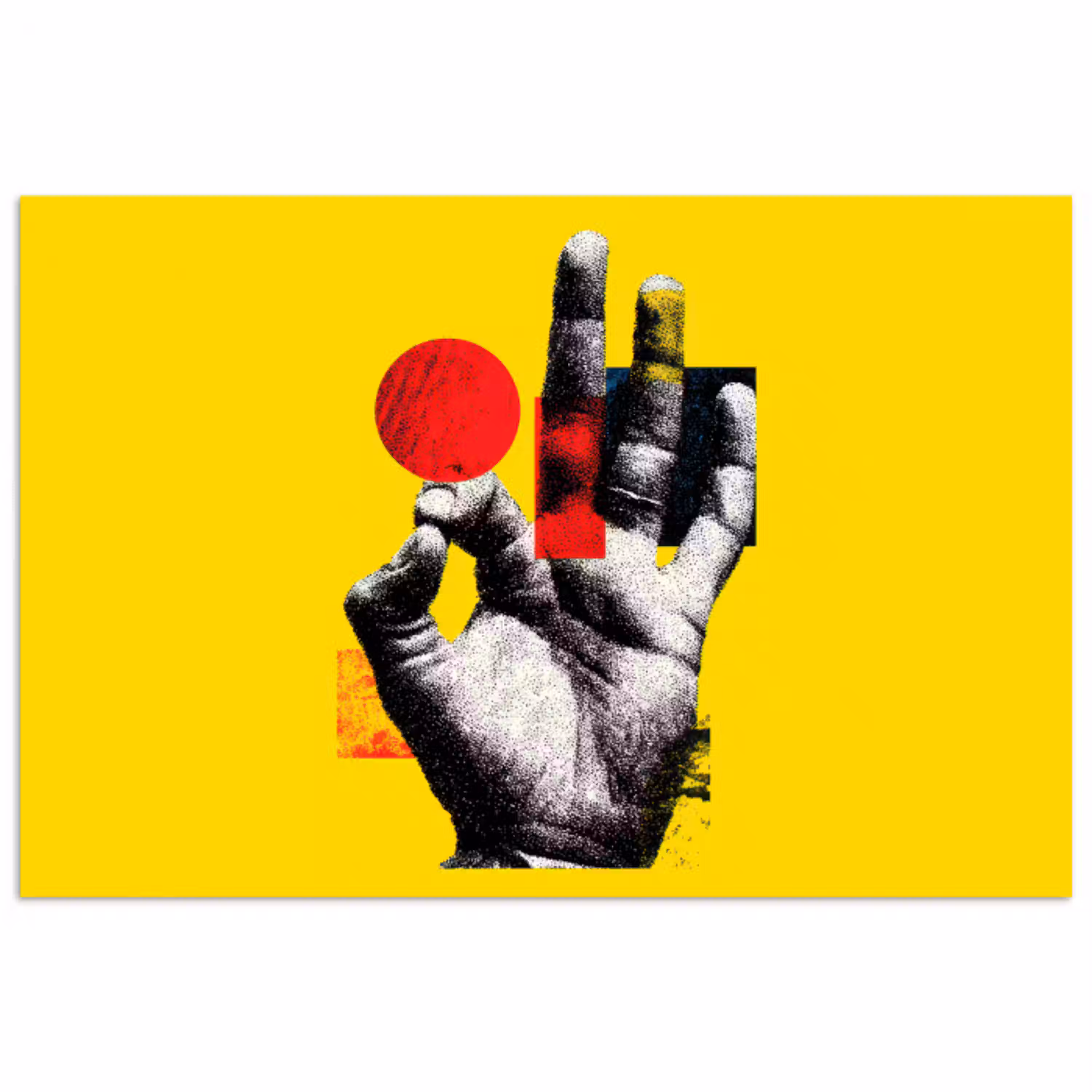 Hand - Rode cirkel - Geel poster papier klein -3d