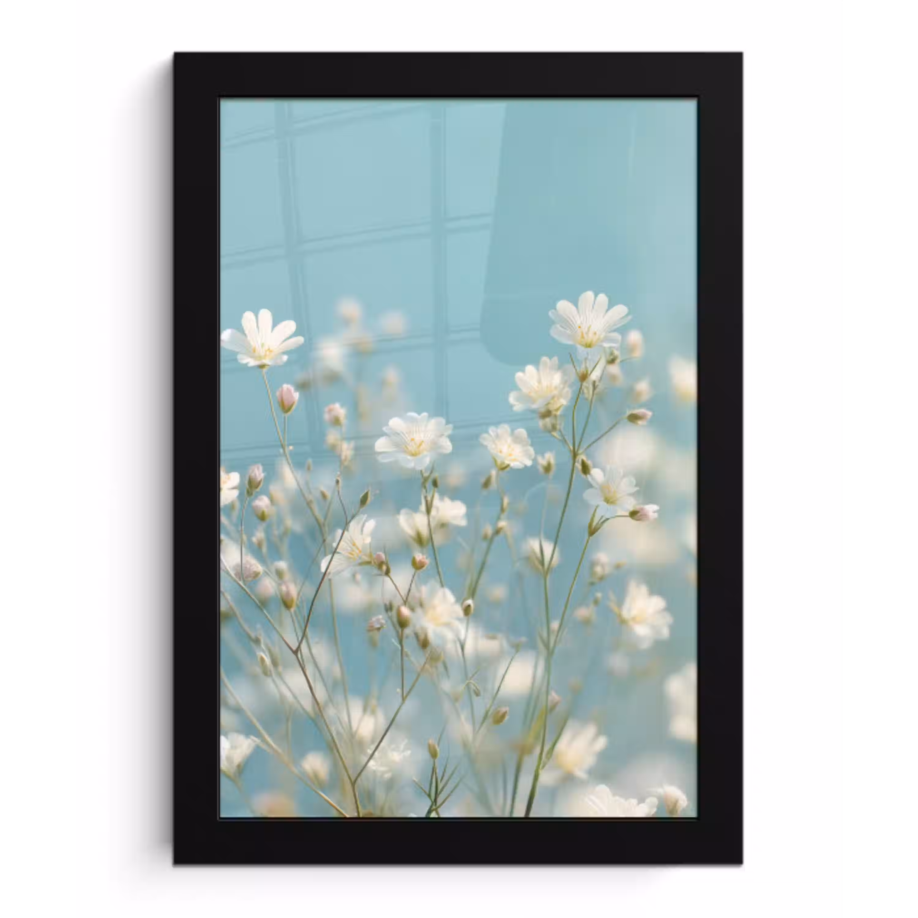 Stengels - Bloemen - Lucht - Wit fotolijst zwart zonder passe partout klein -3d