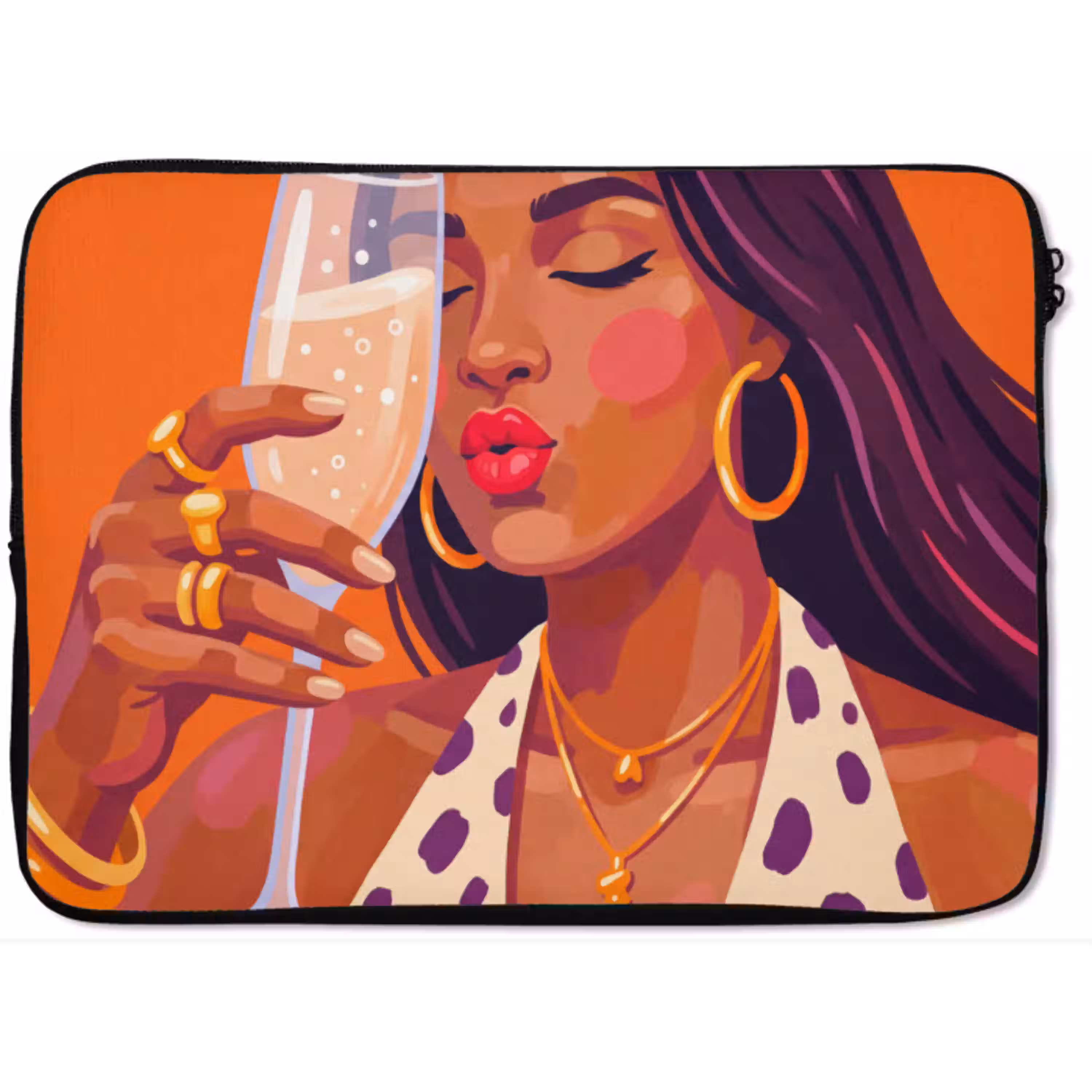 Vrouw - Champagne - Feest - Modern - Oranje laptophoes neopreen klein -zkaufland3dotto