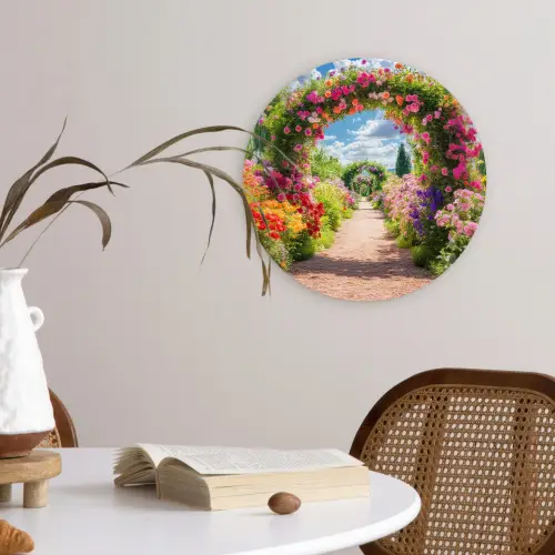 Doorkijk - Bloemen - Kleurrijk - Natuur Wandcirkel kunststof plaat 5mm dik klein -sfeer4