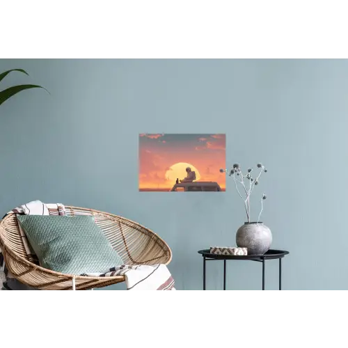 Busje - Kat - Zonsondergang - Oranje Muursticker klein -plant