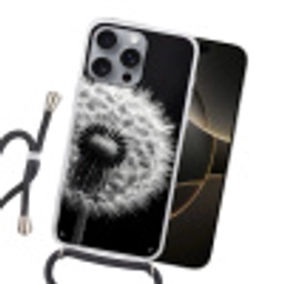 Paardenbloem - Zwart - Wit Hoesje iPhone 16 Pro Max met koord klein -sfeer1