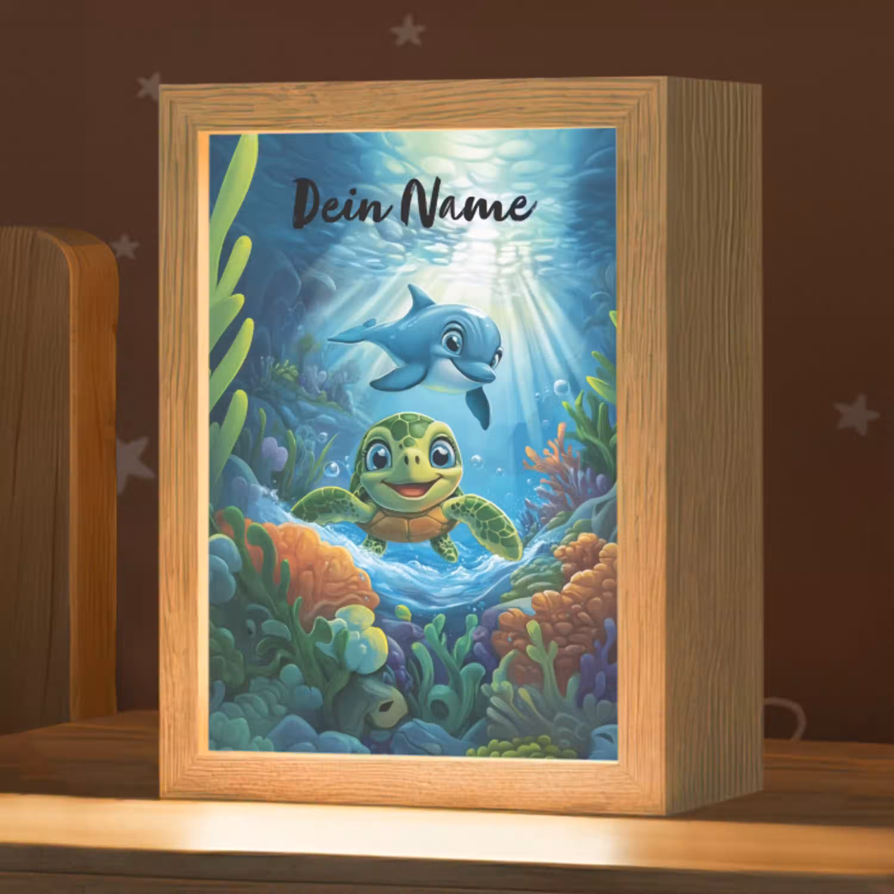 Schildpad - Dolfijn - Oceaan Light Box met kabel (Kinderlampje) klein -zzz_3d_website