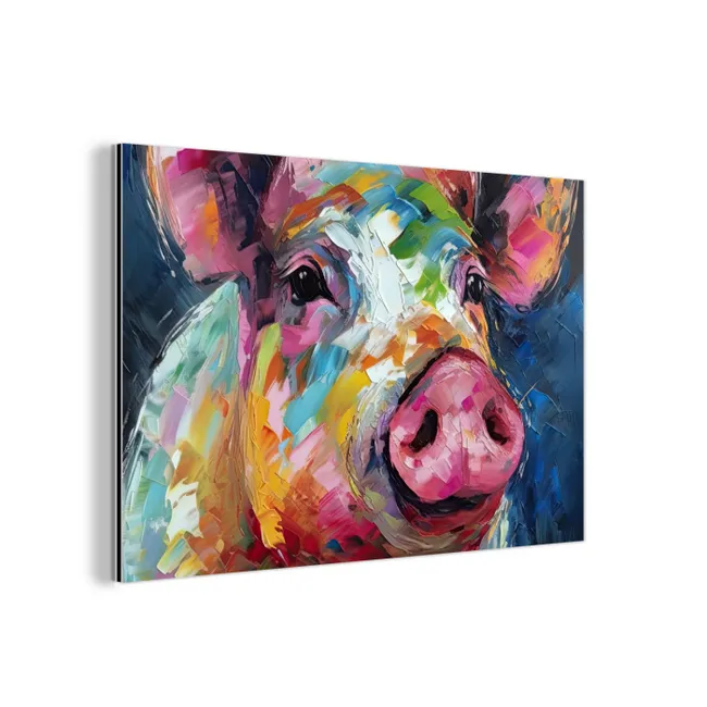 Varken - Olieverf - Dieren - Kunst aluminium wit klein -3d