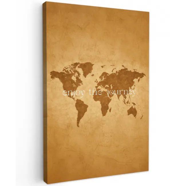 Beige - Papierstructuur - Wereldkaart Tuinposter op houten frame 2 cm dik middel -3d