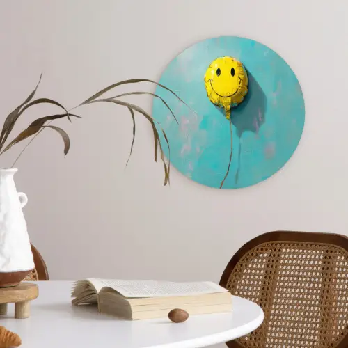 Ballon - Geel - Smiley Wandcirkel kunststof plaat 5mm dik klein -sfeer4