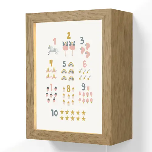 Getallen - Educatief - Leren tellen - Cijfers oefenen voor kinderen - Roze - Eenhoorn - Regenboog Light Box met kabel (Wandlamp kind) klein -3d