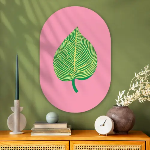 Illustratie - Blad - Minimalistisch - Groen Wandcirkel Ovaal Glas middel -sfeer2