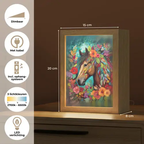 Paard - Bloemen - Schilderij - Natuur - Verf Light Box met kabel klein -USP_NL