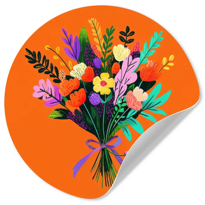 Kaartje - Boeket - Bloemen Wandcirkel behangsticker klein -3d