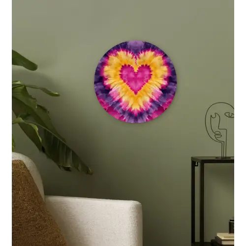 Tie dye - Hartvorm - Vlammen - Oranje Wandcirkel kunststof plaat 5mm dik klein -sfeer3