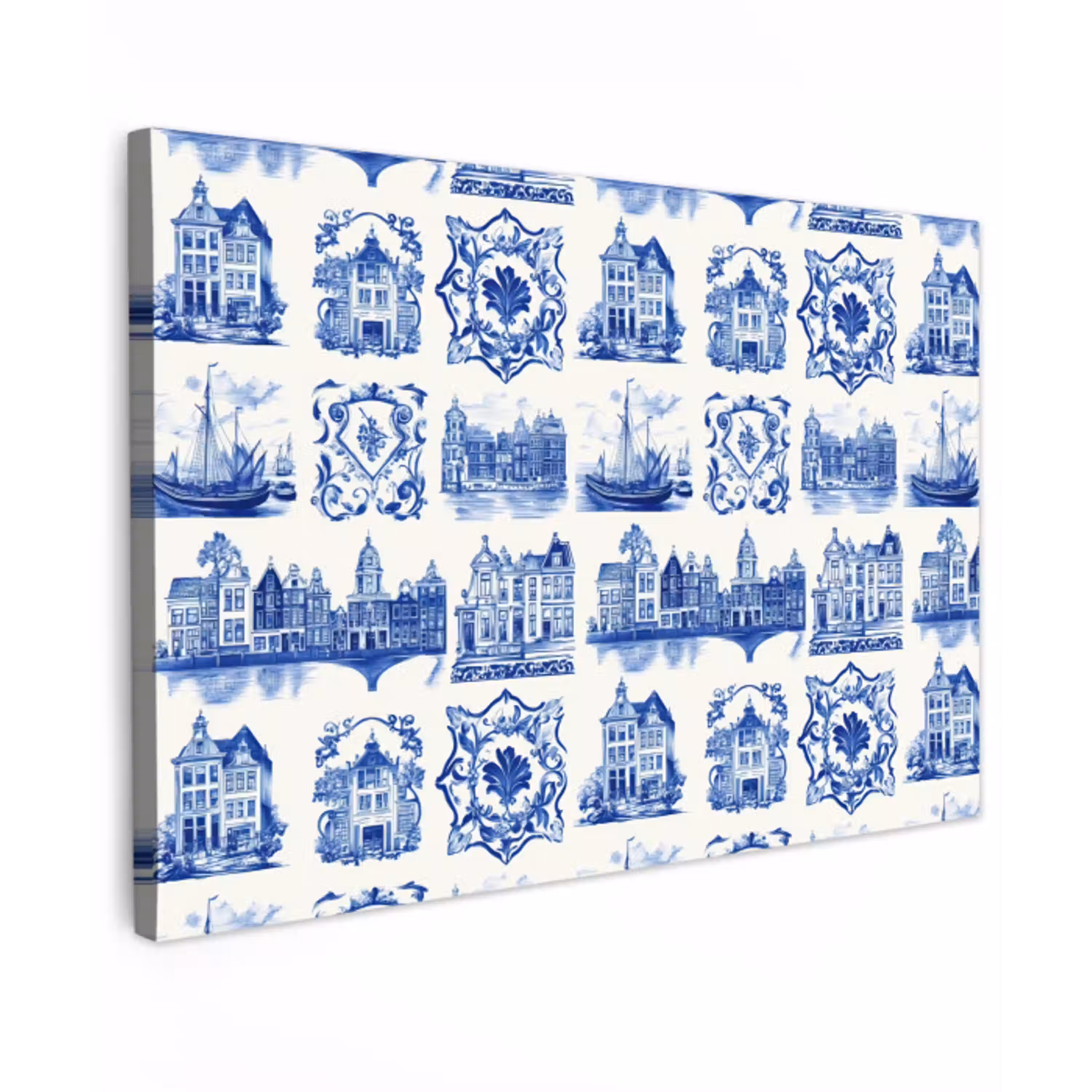 Huizen - Schepen - Blauw canvas 2cm klein 34 -z3d
