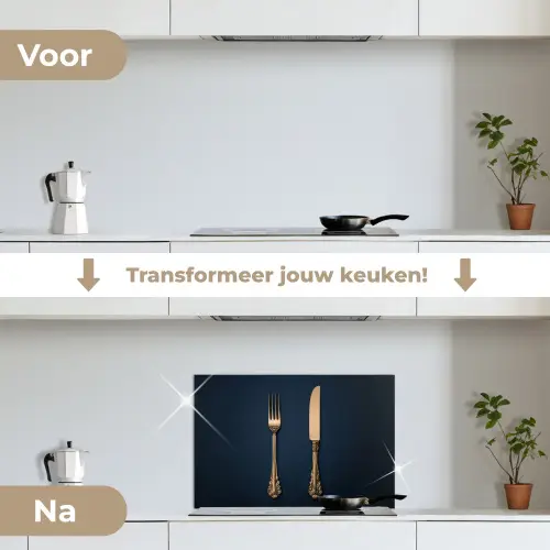 Bestek - Donkerblauw - Goud keuken achterwand spatscherm klein -voor_na_NL