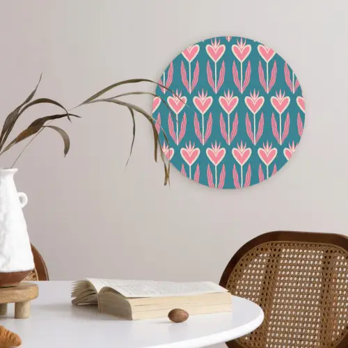 Blauw - Retro - Patroon - Hartjes Wandcirkel plexiglas klein 852 -sfeer4