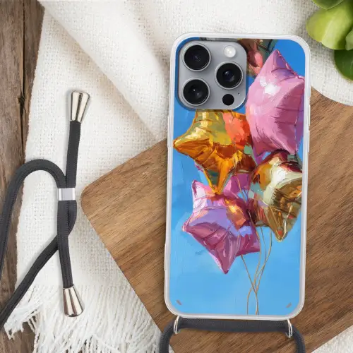 Ballonnen - Goud - Stervorm - Roze Hoesje iPhone 16 Pro Max met koord klein -sfeer4