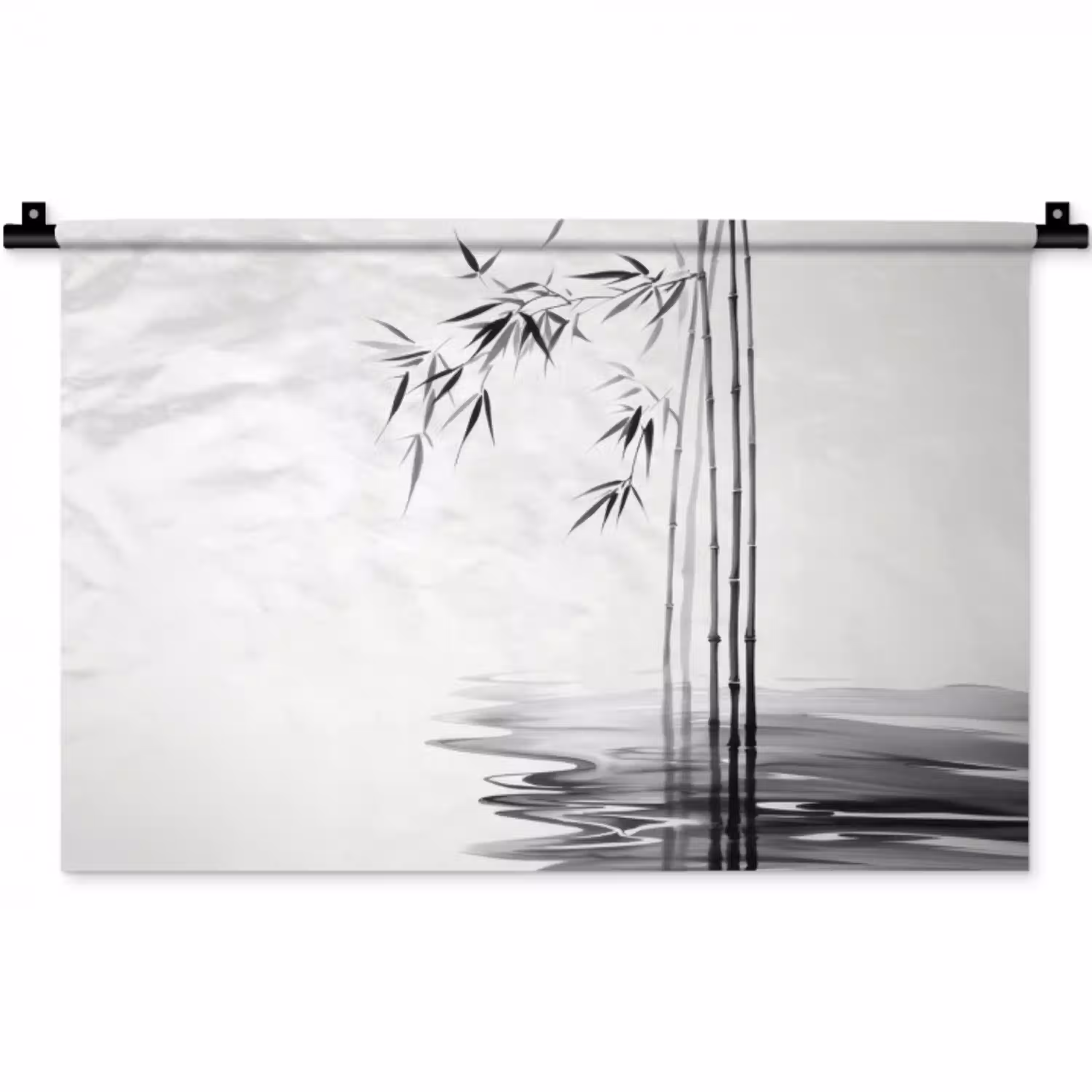 Bamboestammen - Water - Minimalistisch - Wit Wandkleed katoen klein -zz3d