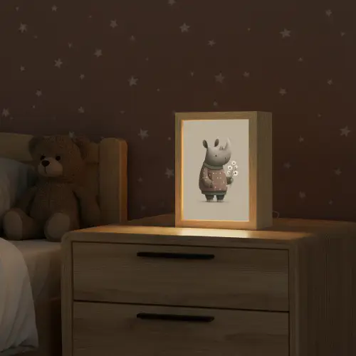 Neushoorn - Witte bloemen - Lief Light Box met kabel klein -sfeer1_kind