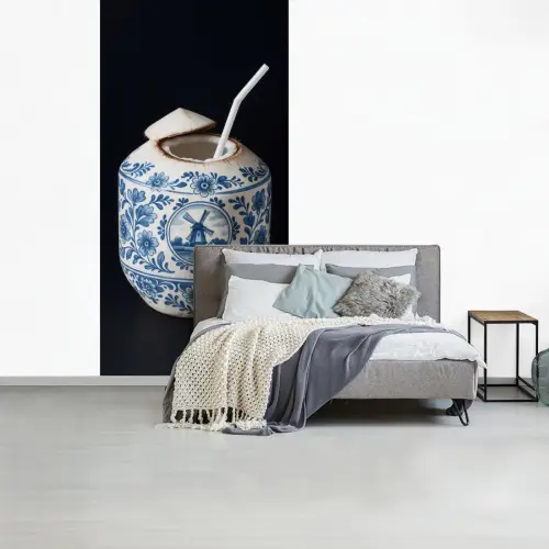 Kokosnoot - Eten - Delfts blauw - Drinken fotobehang vinyl groot -slaapkamer