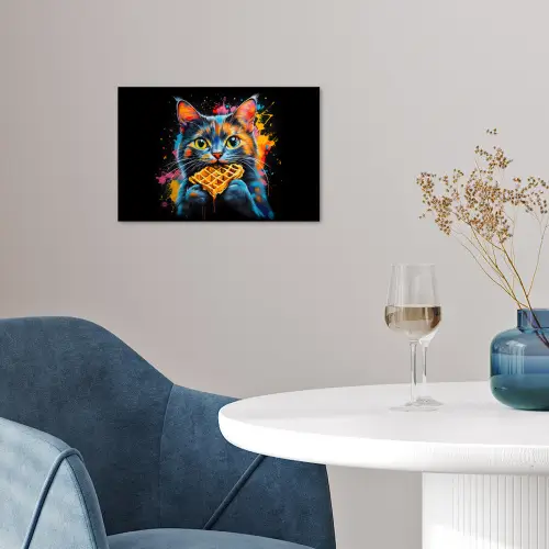 Kat - Graffiti - Kleurrijk - Wafel - Eten poster papier klein -sfeer3
