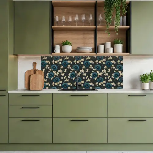 Botanisch - Bloemen - Blauw keuken achterwand 2 middel 871 -sfeer3