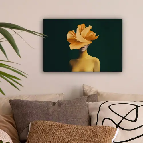 Vrouw - Hoed - Geel canvas 2cm klein -sfeer1