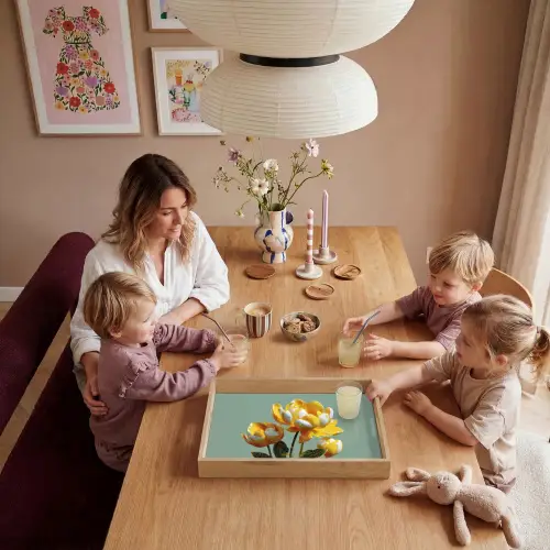 Bloemen - Geel - Bladeren - Structuur Dienblad Rechthoek middel -sfeer4